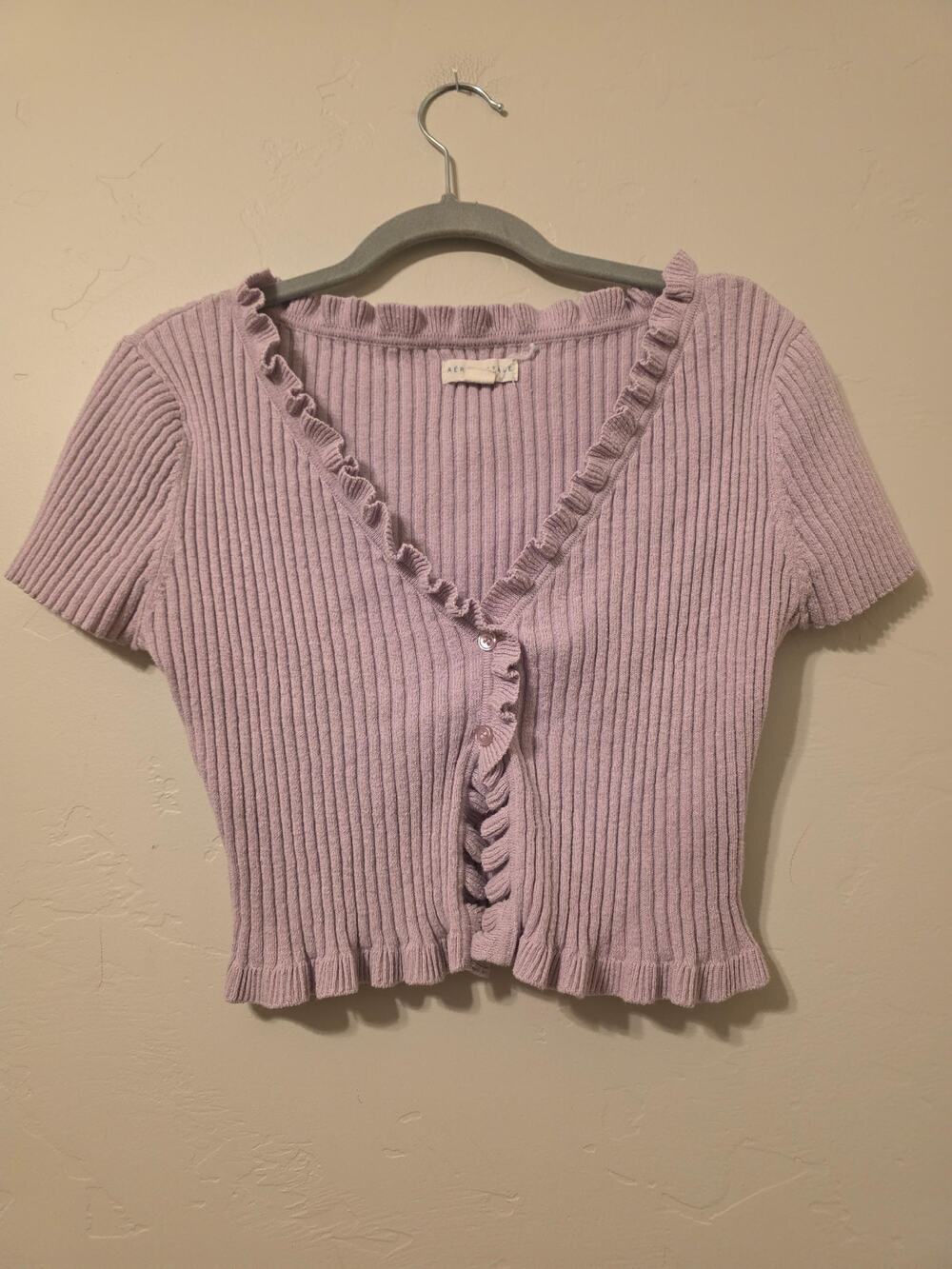 Aeropostale Lavender Ruffle Cropped Cardigan Small Coquette Y2K